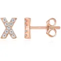 Orecchini a lobo con lettera X in oro rosa pavé di zirconi per donna e uomo trendy - Lettera X / Oro rosa