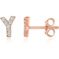 Orecchini a lobo lettera Y in oro rosa con zirconi scintillanti, gioielli eleganti. - Lettera Y / Oro rosa