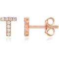 Orecchini a lobo lettera T in zircone pavé oro rosa per donne e uomini, elegante. - Lettera T / Oro rosa