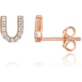 Orecchini a lobo lettera U in oro rosa con zirconi brillanti elegante gioiello donna - Lettera U / Oro rosa