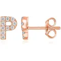 Orecchini a lobo lettera P in oro rosa con zirconi, gioielli eleganti per donna e uomo. - Oro Rosa P