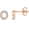 Orecchini a lobo lettera O in oro rosa zircone, Gioiello alfabeto iniziale delicato donna. - Oro Rosa O