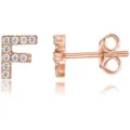 Orecchini a Perno Lettera F Oro Rosa Pavé zircone Brillante Alfabeto Gioielli Chic - Oro Rosa F