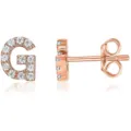 Orecchini a lobo lettera G in oro rosa con zirconi pavé, gioielli eleganti per uso quotidiano. - Oro Rosa G