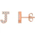Orecchini a lobo con lettera J in oro rosa pavé di zirconi scintillanti per donna e uomo. - Oro Rosa J