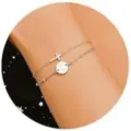 Bracciale a doppio strato dorato con croce e lettera per donne, gioiello elegante regalo. - Argento (C)