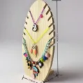 Wooden leaf shaped necklace display stand holder organizer with dimension markings - 33.2x17.6cm / Large Solid Wood Flame Display Board / Natural Wood Color