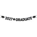 Μαύρο γκλίτερ πανό Graduate 2027 με εικονίδια καπέλου αποφοίτησης για πάρτι - Μαύρο 2027 GRADUATE