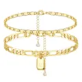 Gold layered anklet set with initial letter C charm and sparkling rhinestone design. - Letter-B