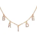 Rose gold tone rhinestone letter charm necklace featuring BRIDE spelling for bridal gift wear. - English Letters BRIDE / Rose Gold