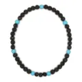Cool men's black lava stone and bright blue crystal beaded necklace choker jewelry gift. - Volcanic Stone and Blue Drill Style