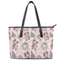 Bolso tote de cuero con estampado navideño mujer bonito patrón de reno bolso de hombro rosa - Estampado de Dibujos Animados de Navidad (STB2-127) / Mediano (38x27x13cm) / Rosa
