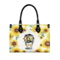 Women PU leather tote bag with sunflower mom print large capacity handbag for daily use - S / 29x20x12cm / Sunflower Illustration (V2STB-281)