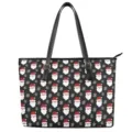 Bolso tote de cuero para mujer con estampado de Papá Noel de Navidad, bolso de hombro. - Estampado de Dibujos Animados de Navidad (STB2-129) / Mediano (38x27x13cm) / Negro