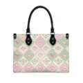 Women PU Leather Handbag Elegant Bow Floral Print Top Handle Crossbody Tote Bag - S / 29x20x12cm / Quilted Rose Bow (V2STB-262)
