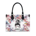 Stylish PU leather tote handbag with floral design and mom life print for women. - S / 29x20x12cm / Watercolor Floral Portrait (V2STB-282)