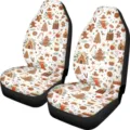 Christmas Gingerbread Man Print Car Seat Covers Universal Front Set Festive Auto Protector - Two-Piece Set / White Base Gingerbread (CZT-204)
