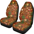 Christmas gingerbread man car seat covers universal front seats auto interior accessories - Two-Piece Set / Brown Classic Print (CZT-202)