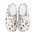 Weihnachtlicher Motiv gedruckter Pluesch Hausschuhe Winter warme Schuhe Vorderansicht - 35 / Weihnachts-Pinguin-Druck Stil (MT-141) / Buntes Blumenmuster