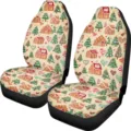 Christmas gingerbread house car seat cover set universal front vehicle auto interior accessories - Two-Piece Set / Beige Gingerbread Print (CZT-203)