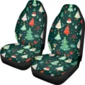 Coprisedili auto Natale universali accessori interni veicolo con alberi verdi festivi - Set di 2 pezzi / Albero di Natale Verde Scuro (CZT-205)