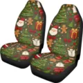 Christmas car seat covers set, universal fit front seats protector with festive holiday print. - Two-Piece Set / Dark Green Christmas Element (CZT-201)