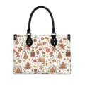 Christmas gingerbread print women PU leather handbag large capacity tote crossbody bag main - S / White with Christmas Element Print