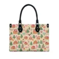 Christmas gingerbread house pattern women PU leather tote bag large capacity handbag - S / Christmas Tree Print