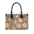 Christmas gingerbread print PU leather tote handbag for women, large capacity shoulder bag. - Brown Christmas Element Print