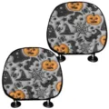 Halloween Kürbis Auto Kopfstützenbezug Set, gruselige Festival Autoinnenraum Deko Stile - Halloween Kürbis Weiß Stil (qctzt0007) / 1 Stück