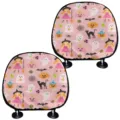 Cute Halloween Car Headrest Covers Pink Ghost Pumpkin Print Auto Head Rest Protector Set - Pink Halloween Bat Black Cat Style (qctzt0004) / 2 Pcs/Set