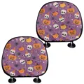 Halloween car headrest cover, purple pumpkin skull print auto pillow protector, 2pcs. - Purple Halloween Classic Style (qctzt0001) / 2 Pcs/Set