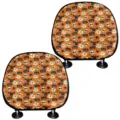 Halloween car headrest cover featuring cute ghost and pumpkin print for auto interior decor. - Orange Halloween Print (qctzt0031) / 2 Pieces/Pack (23cmx25.5cm)