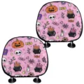 Halloween car headrest covers cute pink pumpkin skull printed auto pillow protector set 2pcs - Pink Halloween Cute Style (qctzt0002) / 2 Pcs/Set