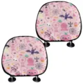 Halloween Pink Car Headrest Cover Cute Ghost Pumpkin Print Auto Seat Head Rest Pillow Protector - Pink Halloween Cartoon Ghost Style (qctzt0003) / 2 Pcs/Set