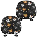Halloween pumpkin ghost print car headrest cover, black universal auto seat pillow. - Black Halloween Mickey Variant Print (qctzt0032) / 2 Pieces/Pack (23cmx25.5cm)