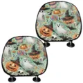 Halloween car headrest covers with cute pumpkin and ghost print, universal auto interior decor, 2 pack - Light Green Halloween Castle Witch Style (qctzt0005) / 2 Pcs/Set