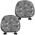 Halloween printed car headrest covers grey skull witch hat set of two interior decor - Gray Multi-Element Halloween Print (qctzt0033) / 2 Pieces/Pack (23cmx25.5cm)