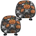 Halloween Kürbis Auto Kopfstütze Abdeckung Set Innenausstattung Sitz Kopfschutz Deko - Kürbis Totenkopf Schwarz Stil (qctzt0006) / 1 Stück