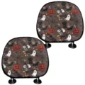 Halloween pumpkin ghost print car headrest cover set, festive auto interior accessories. - Halloween Text Pumpkin Print (qctzt0035) / 2 Pieces/Pack (23cmx25.5cm)