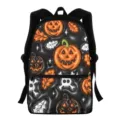 Halloween pumpkin print student backpack with front pocket and durable black fabric material - Halloween Pumpkin Skull Pattern (V30006) / 28.5cm*40cm*17cm