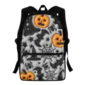 Halloween 3D Pumpkin Print Student Backpack Casual Polyester School Bag With Front Pocket - Halloween Bat Pumpkin Ghost Pattern (V30007) / 28.5cm*40cm*17cm