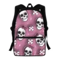 Black backpack with cute pink skull and bow pattern, casual school bookbag for students. - Pink Bow Skull Pattern (V30009) / 28.5cm*40cm*17cm