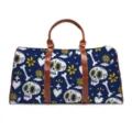 Halloween Sugar Skull Duffel Bag Travel Weekender Bag with Brown Leather Handles - Blue Base Sugar Skull Style (LXB-0002)