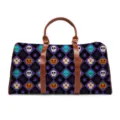 Halloween theme travel duffel bag with skull ghost pumpkin print and brown leather handles. - Halloween Pumpkin Ghost Style (LXB-0003)