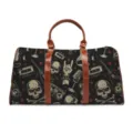 Rock skull pattern travel duffel bag with brown leather handles for outdoor weekend trips - Rock Halloween Tape Style (LXB-0014) / 52x24x29cm