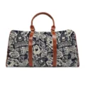 Vintage skull and rose pattern duffel bag, large travel handbag with brown leather handles. - Retro Gothic Dark Print Style (LXB-0015) / 52x24x29cm