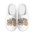 Gemütliche Plüsch-Hausschuhe für Damen mit Retro-Blumen und MAMA-Print, bequeme Baumwollschuhe. - 35 / Weiß