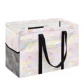 Panier de rangement pliable à imprimé de dessin animé mignon avec poignées noires et poche. - Style Imprimé Animal Carreaux Rose Jaune Bleu (zyl0023) / Pack Standard