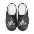 Muttertag bedruckte Plüsch Hausschuhe warme gemütliche Indoor Schuhe für Damen schwarz - 35 / Schwarzer Blumendruck-Stil (MT-106)